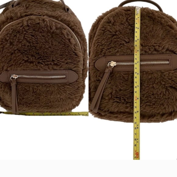 Express Teddy Fabric Plush Zip Up Brown Backpack with Adjustable Straps NWT - Picture 8 of 9